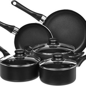 AmazonBasics 8-Piece Non-Stick Kitchen Cookware Set, Pots and Pans