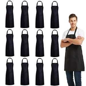 DUSKCOVE 12 PCS Plain Bib Aprons Bulk – Black Commercial Apron with 2 Pockets for Kitchen Cooking Restaurant BBQ Painting Crafting