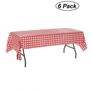 Oojami Pack of 6 Plastic Red and White Checkered Tablecloths – 6 Pack – Picnic Table Covers