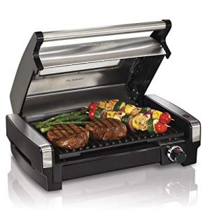 Hamilton Beach 25361 Electric Indoor Searing Grill with Removable Easy-to-Clean Nonstick Plate, Viewing Window, Stainless Steel